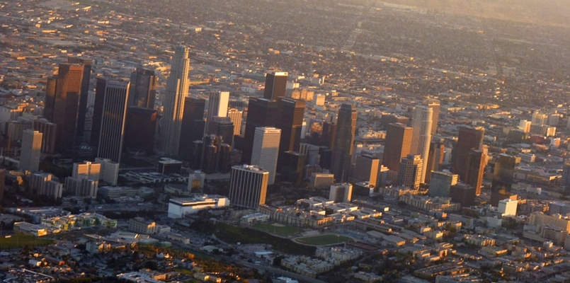 Hollywood and the Beverley Hills from a sport aircraft